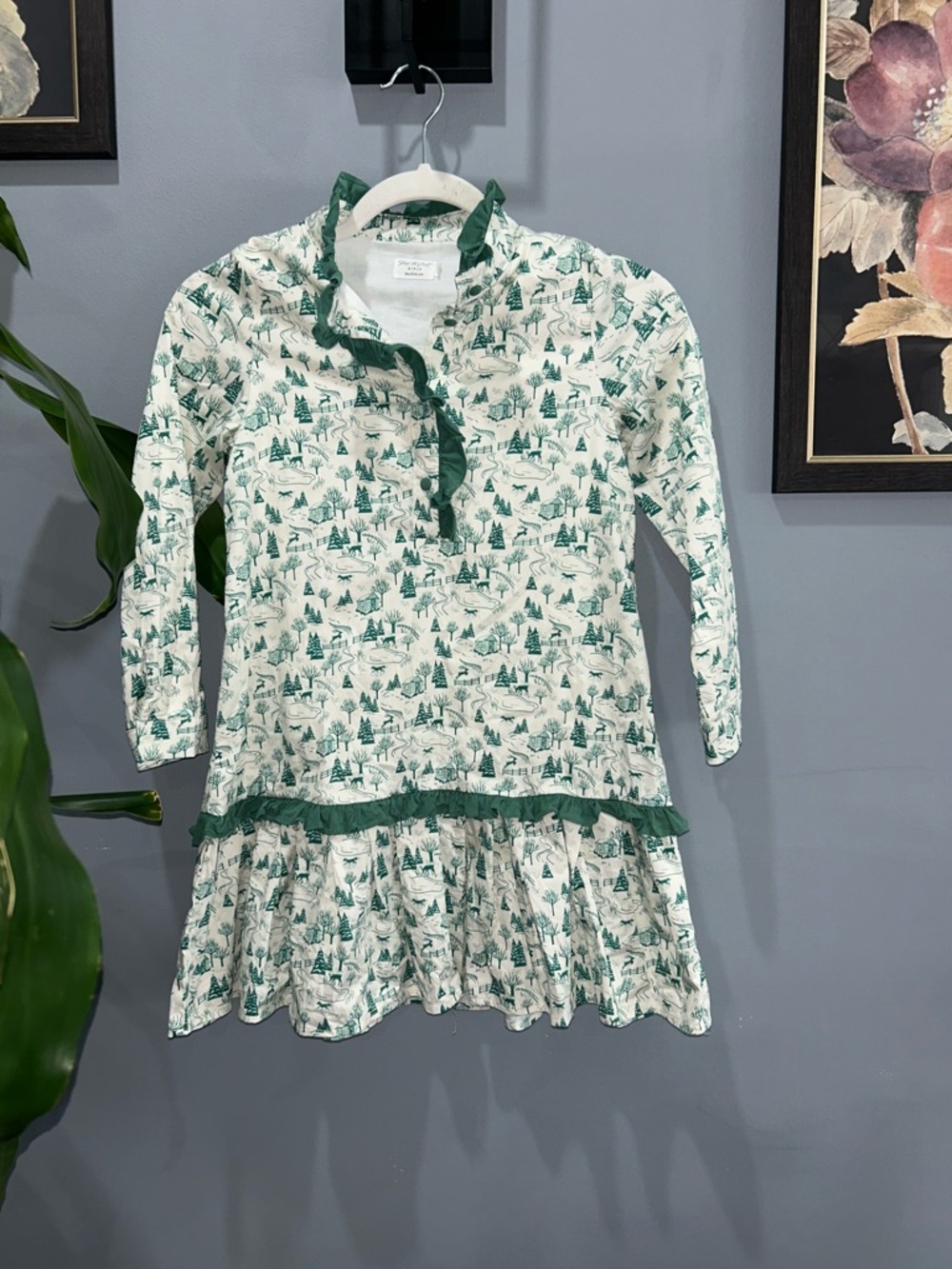 Shop the Mint Girls Green Scenic Print Ruffle Dress sz 7/8
